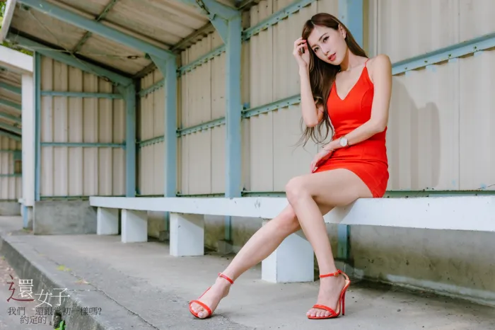 [Mzsock] NO.047 Abby red dress short skirt high heels beautiful legs outdoor shot street photography#[106P]-94